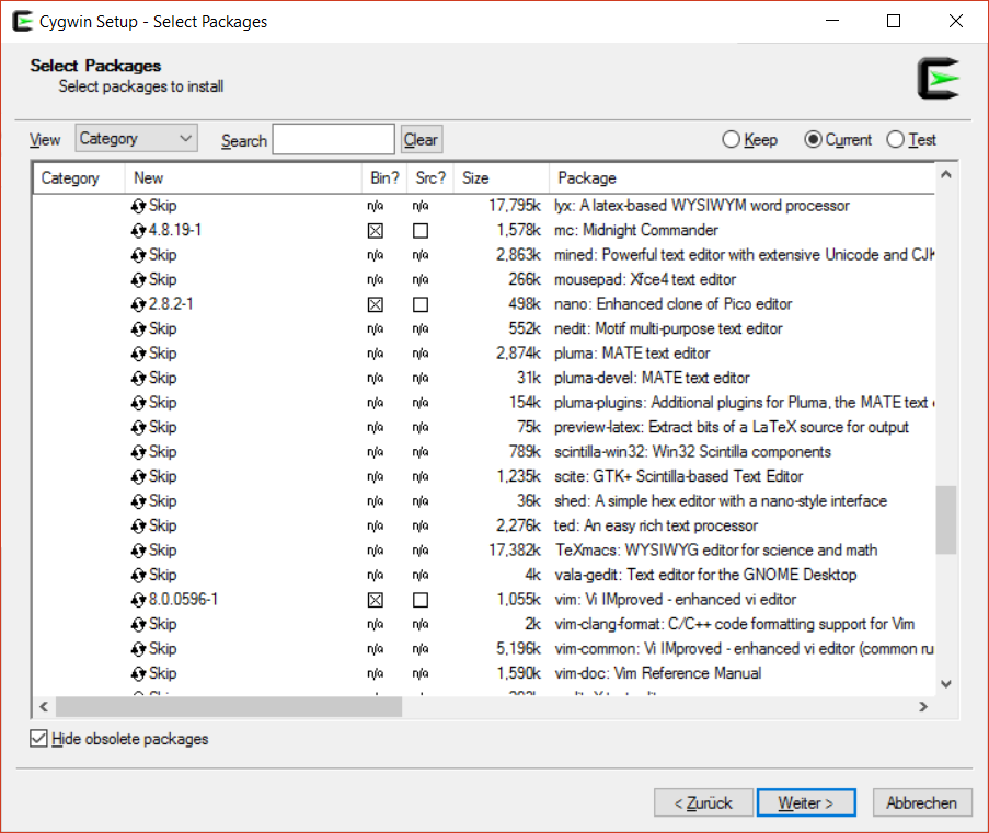 Cygwin Setup - Select Packages